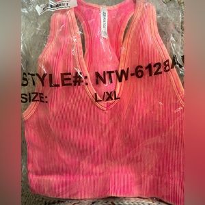 Zenana Ribbed Brami L/XL neon coral fuchsia NWT